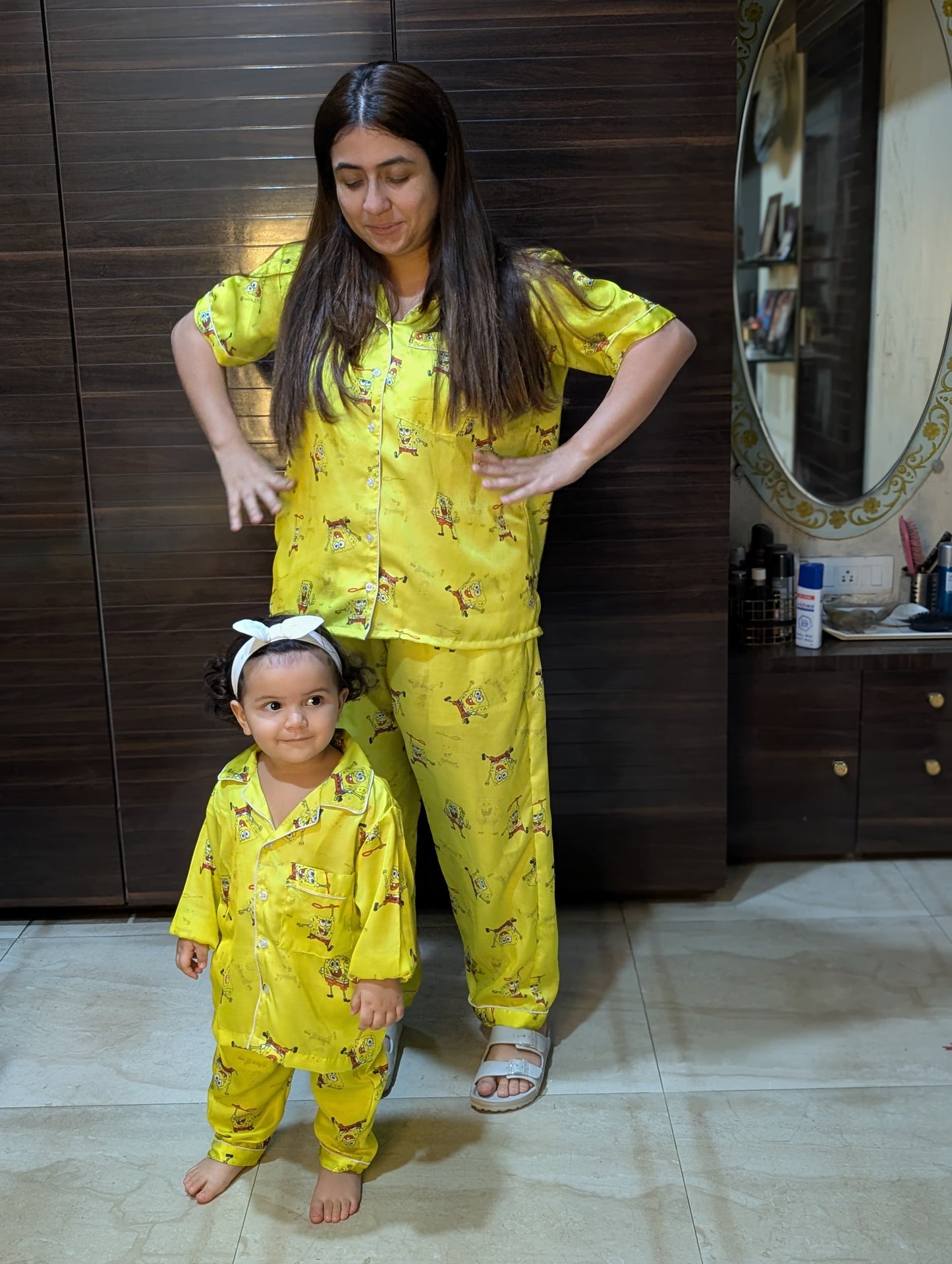Yellow Sponge Bob Night Suit - Girls